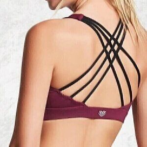 FOREVER 21 Solid Fuchsia Purple / Pink Black Strappy Wireless Sports Bra XS S ??
